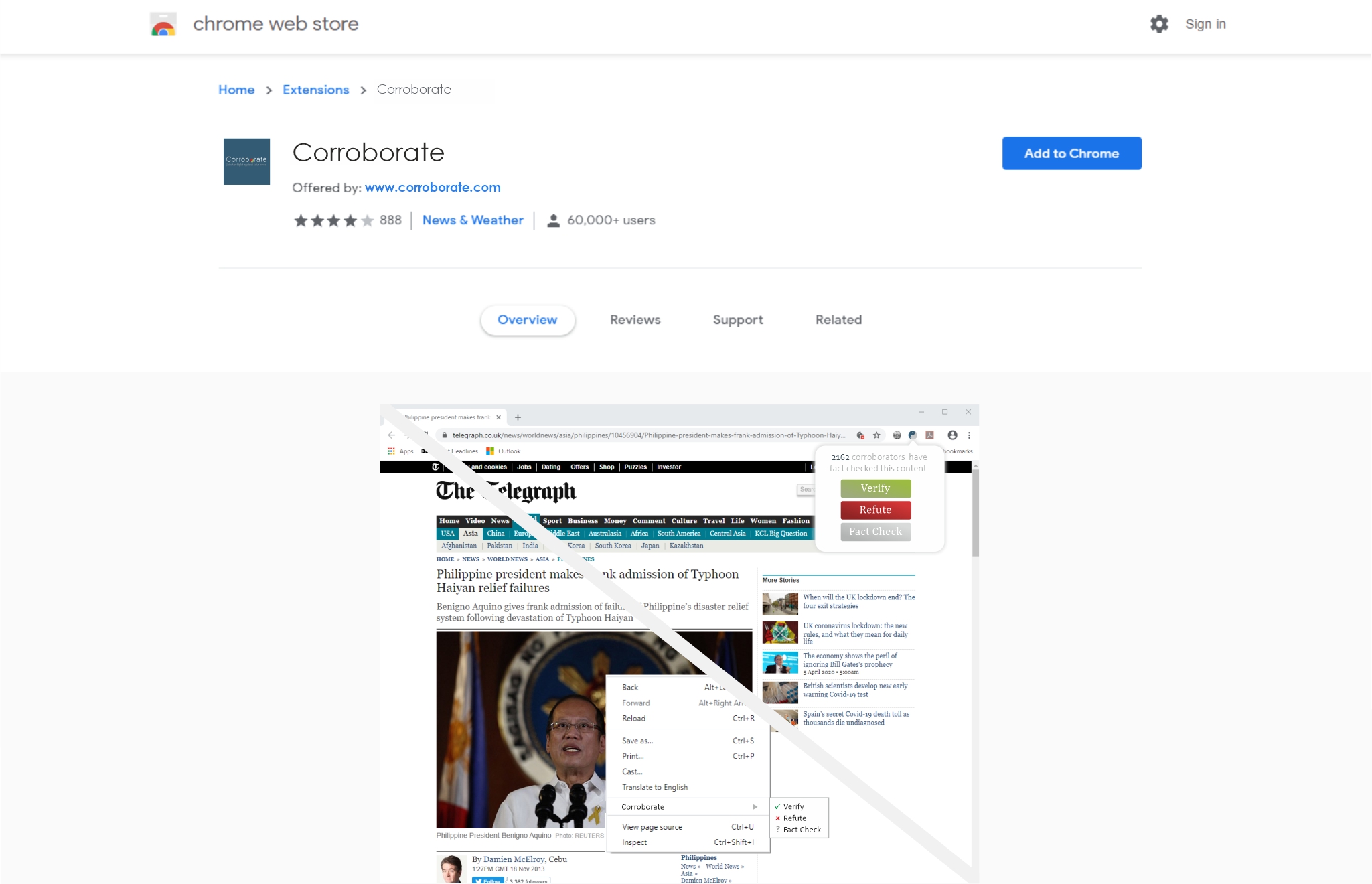 Chrome web store Corroborate add to chrome