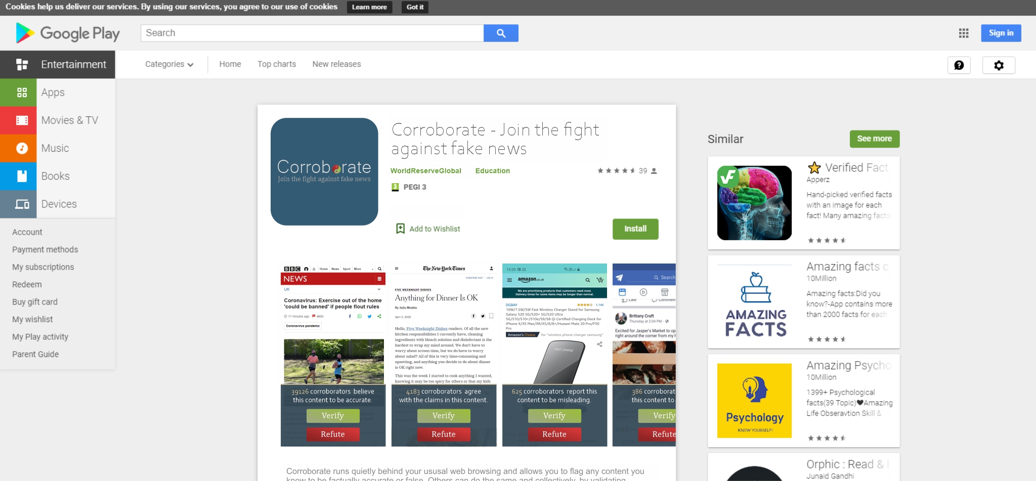 Google Play Store Corroborate Join the Fight against fake news